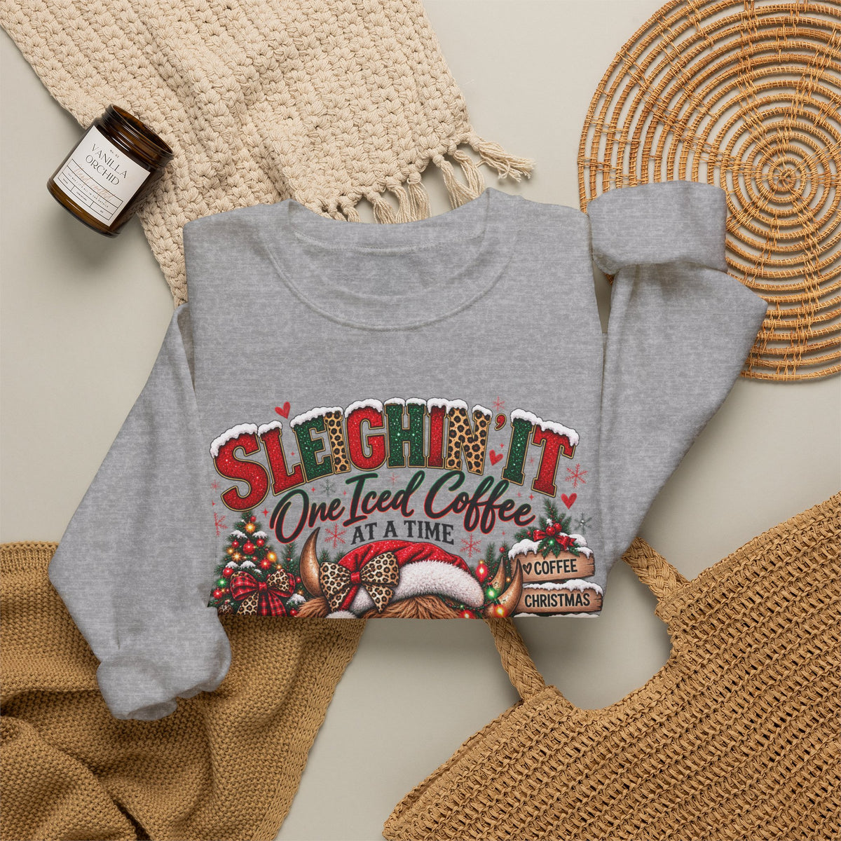 “Sleighin’ It One Iced Coffee at a Time” Christmas Sweatshirt