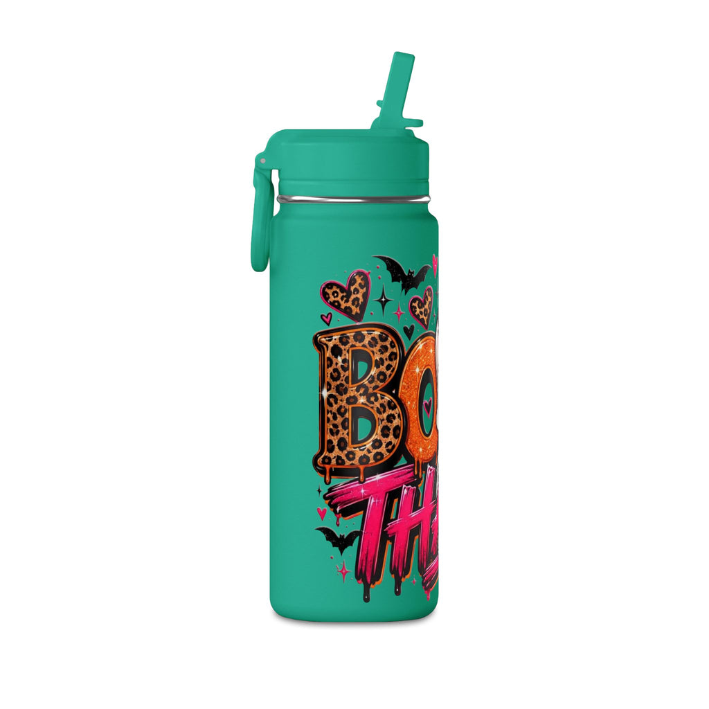 Mini Water Bottle — Cute Ghost 'Boo Thang' Graphic with Leopard Hearts