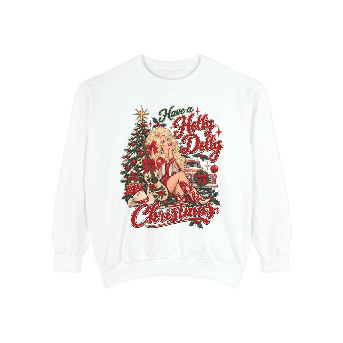Holly Jolly Christmas Sweatshirt — Vintage Pin-Up Holiday Graphic