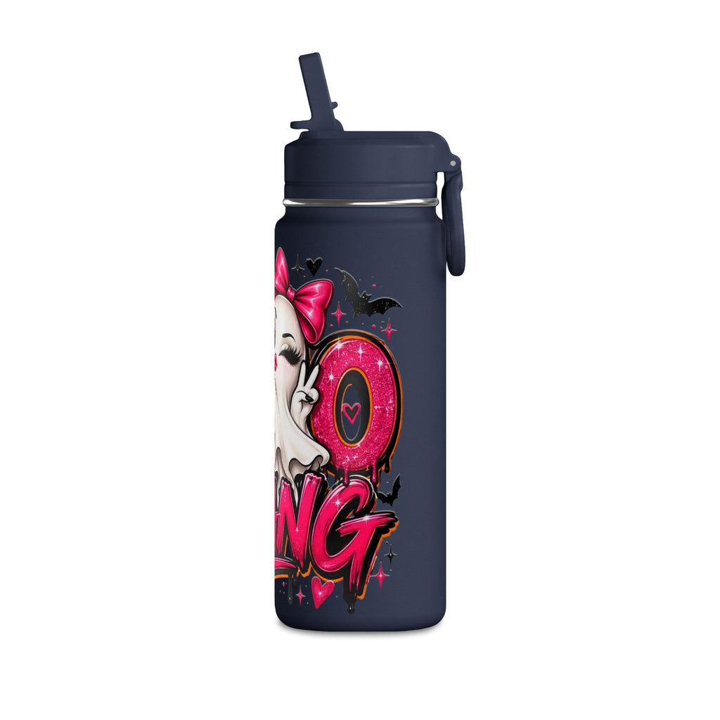 Mini Water Bottle — Cute Ghost 'Boo Thang' Graphic with Leopard Hearts