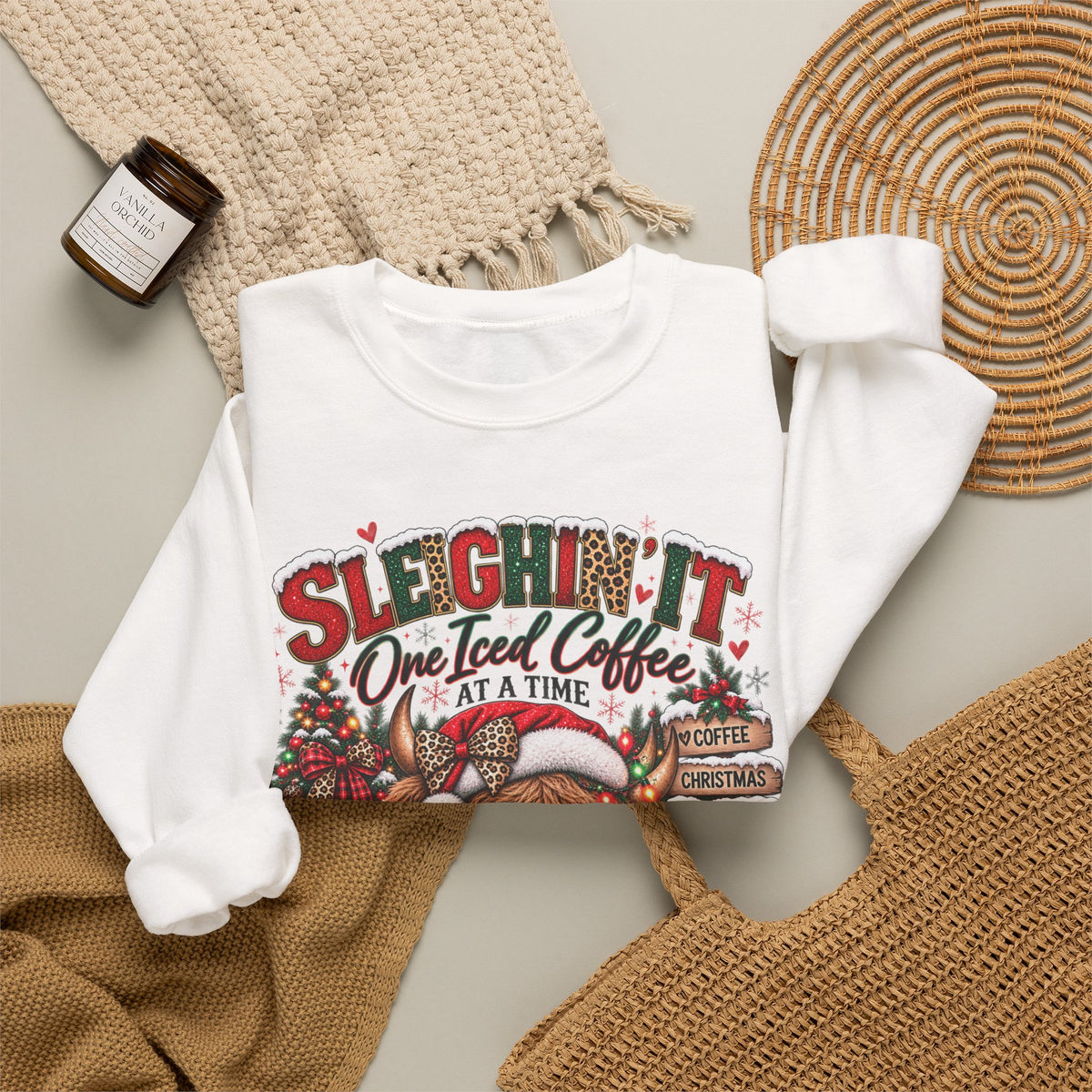 “Sleighin’ It One Iced Coffee at a Time” Christmas Sweatshirt