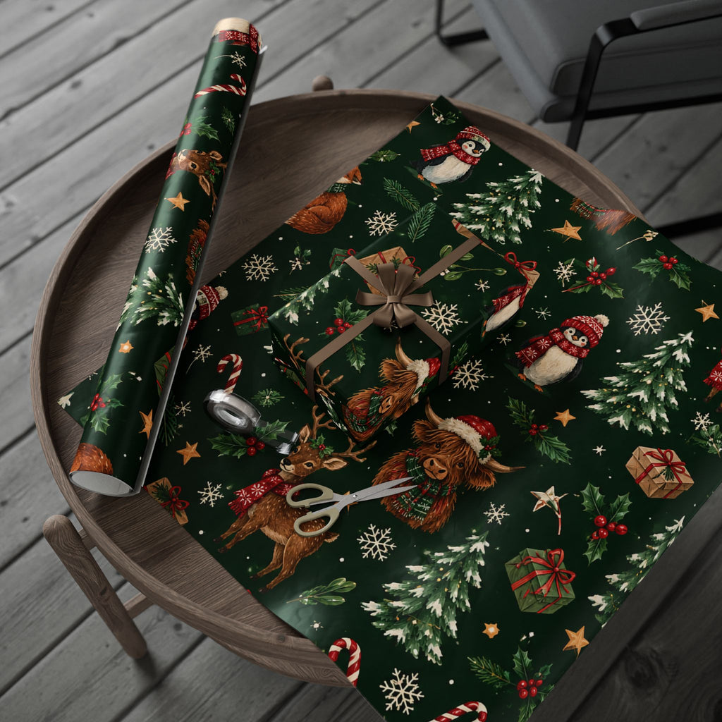 Christmas Highland Cow Wrapping Paper Roll