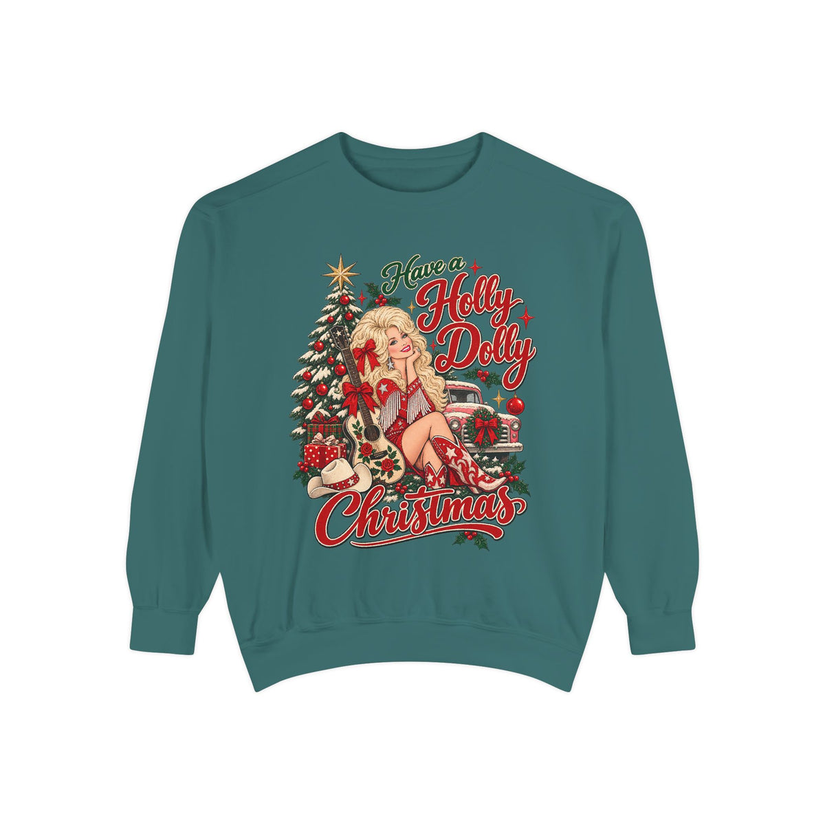 Holly Jolly Christmas Sweatshirt — Vintage Pin-Up Holiday Graphic