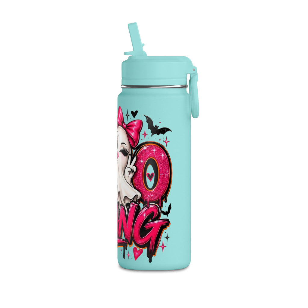 Mini Water Bottle — Cute Ghost 'Boo Thang' Graphic with Leopard Hearts