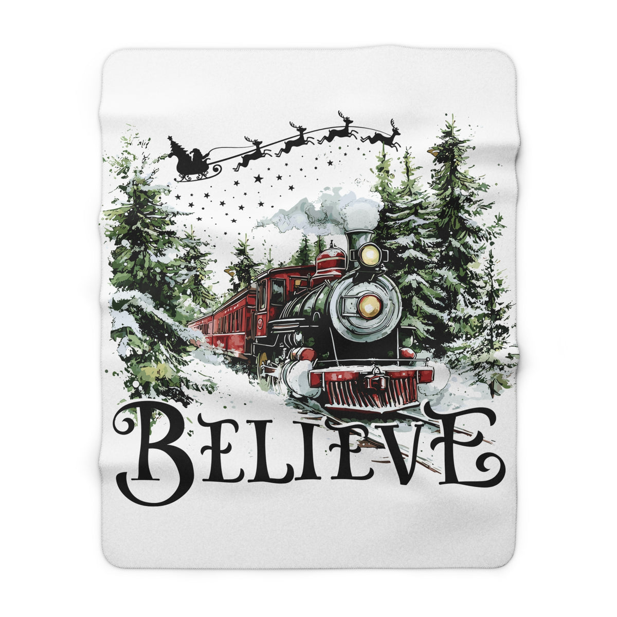 Believe Christmas Sherpa Blanket — Vintage Train Holiday Cozy Throw