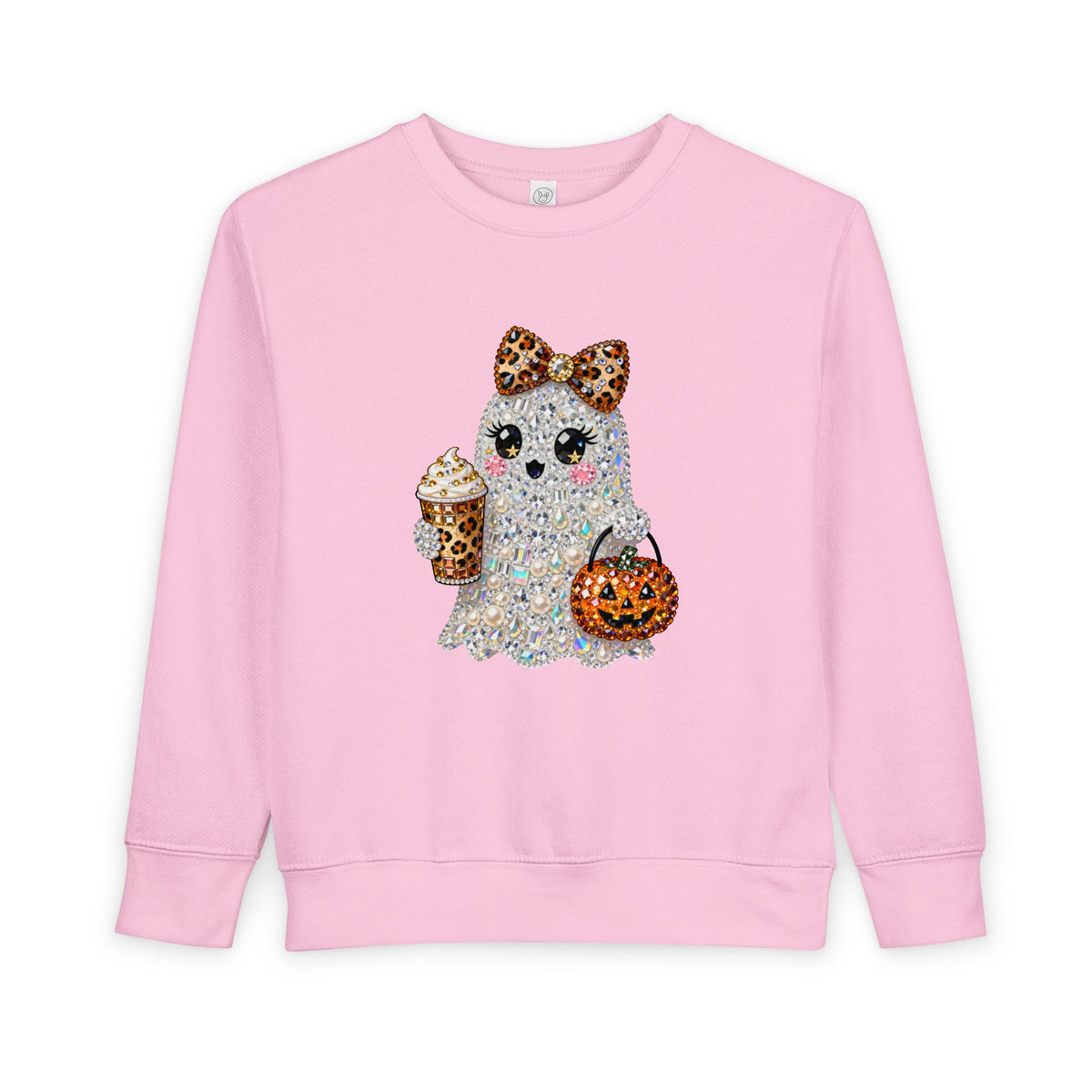 Cute Glitter Ghost Toddler Sweatshirt – Halloween Pumpkin & Coffee Design