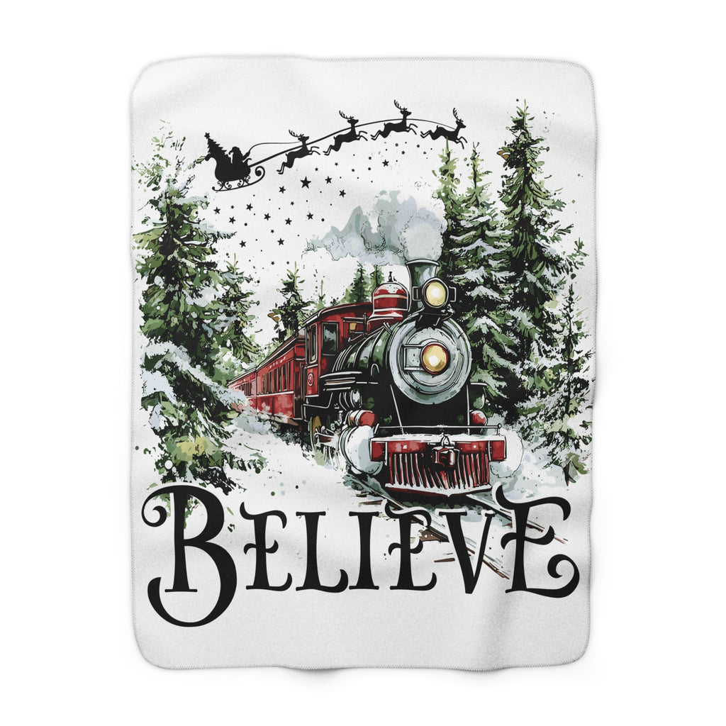 Believe Christmas Sherpa Blanket — Vintage Train Holiday Cozy Throw