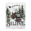 Believe Christmas Sherpa Blanket — Vintage Train Holiday Cozy Throw