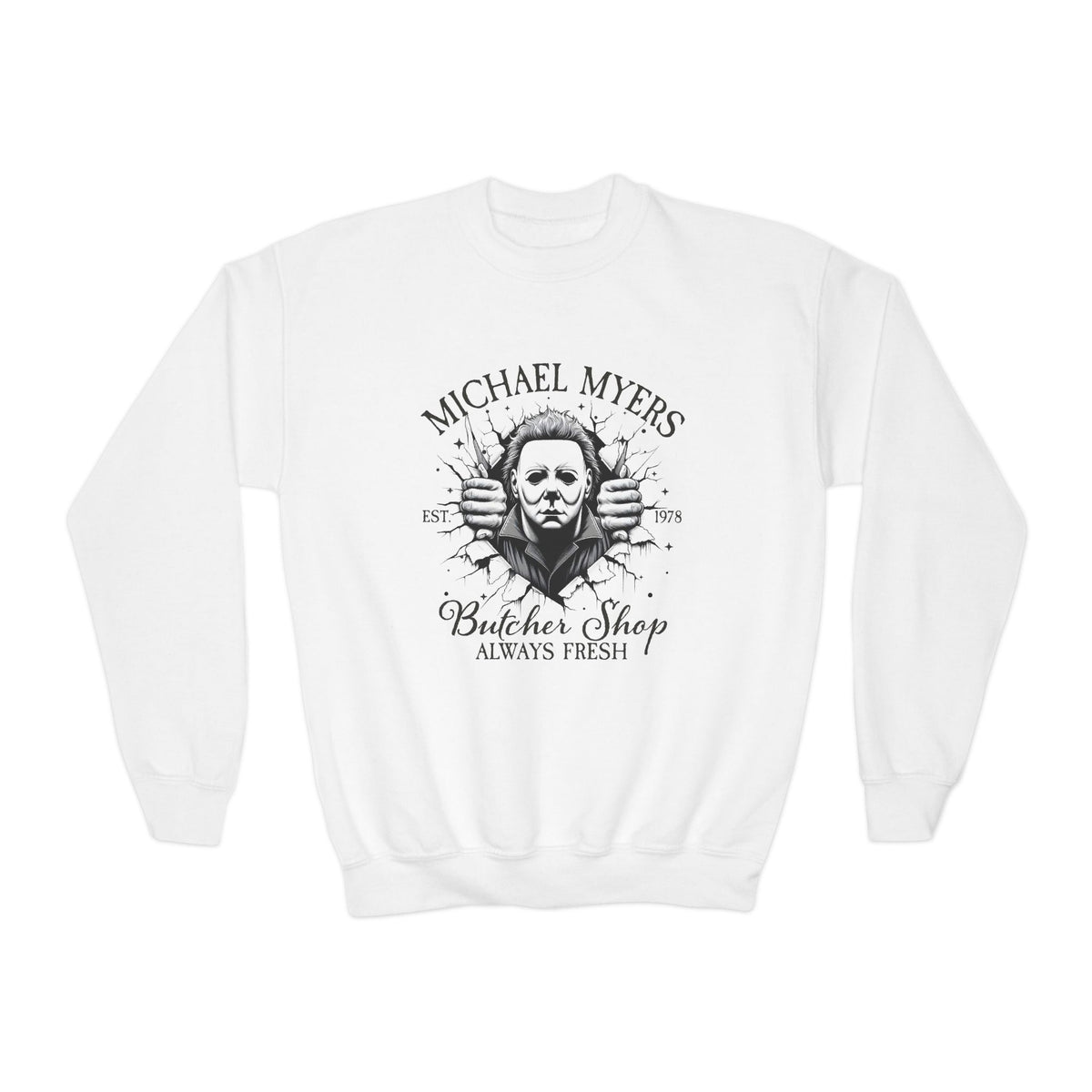 Michael Myers Butcher Shop Youth Crewneck Sweatshirt – Horror Movie Halloween Pullover