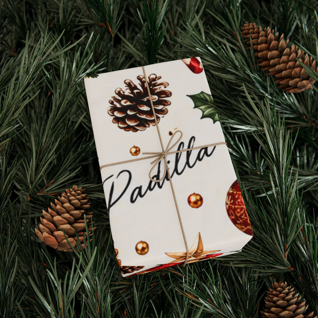 Christmas Holly & Ornaments Gift Wrapping Paper Roll — Festive Holiday Wrap