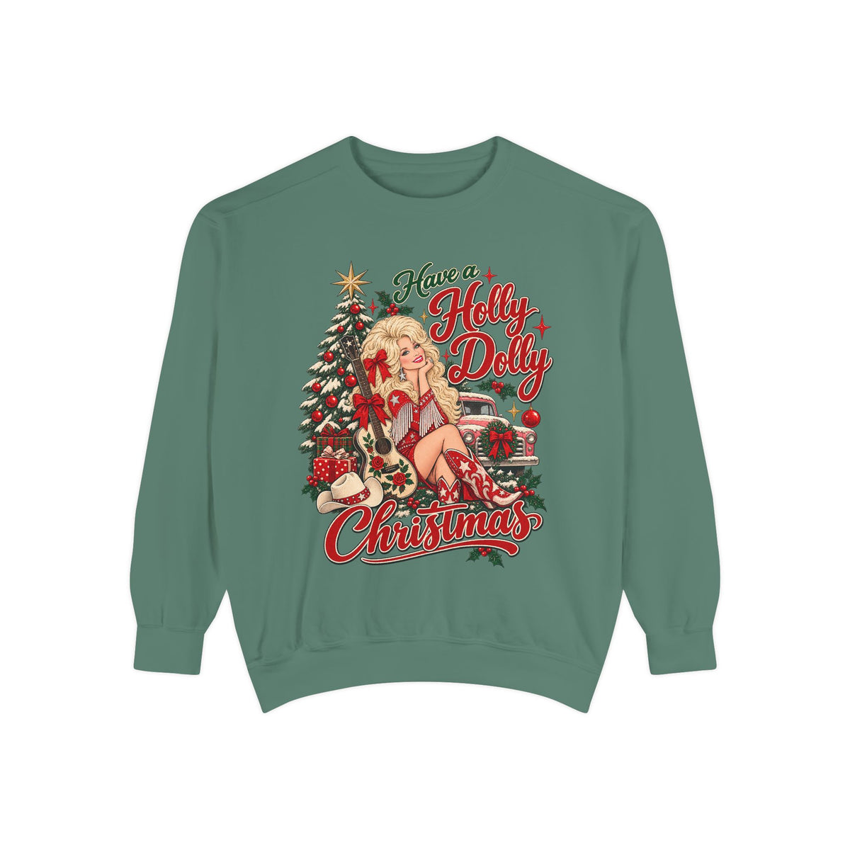 Holly Jolly Christmas Sweatshirt — Vintage Pin-Up Holiday Graphic