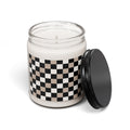 Checkerboard Soy Candle — Neutral Black & Beige 9oz Scented Jar