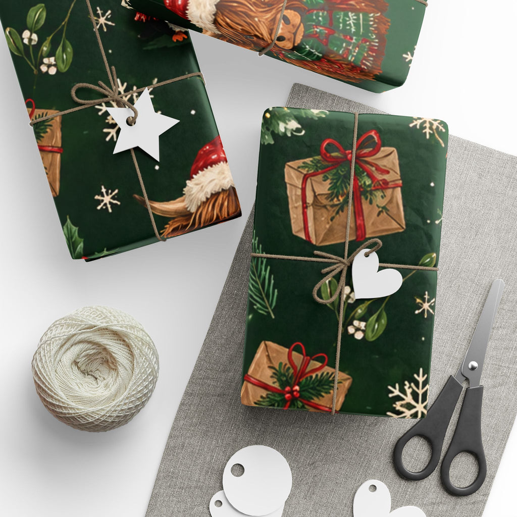 Christmas Highland Cow Wrapping Paper Roll