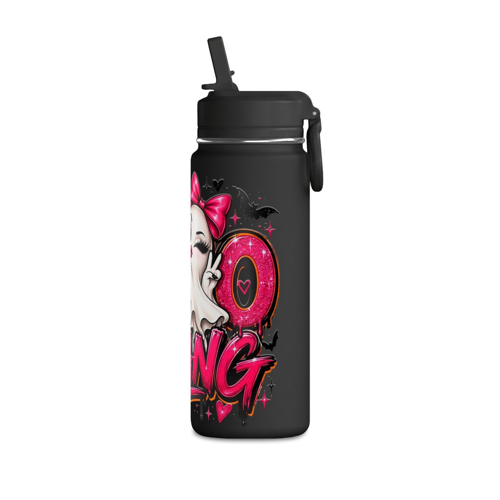 Mini Water Bottle — Cute Ghost 'Boo Thang' Graphic with Leopard Hearts