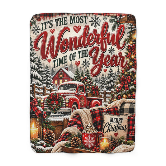 Christmas Wonderful Time of Year Cozy Sherpa Blanket