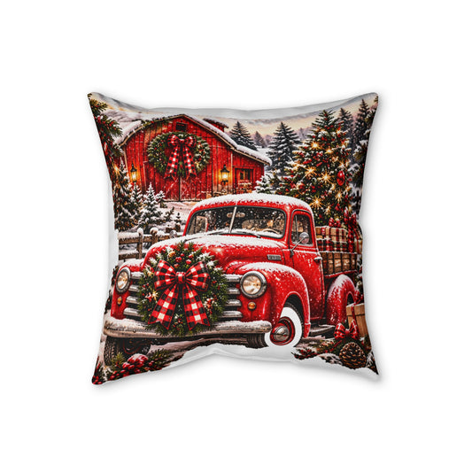 Vintage Christmas Truck Pillow | Rustic Holiday Home Decor