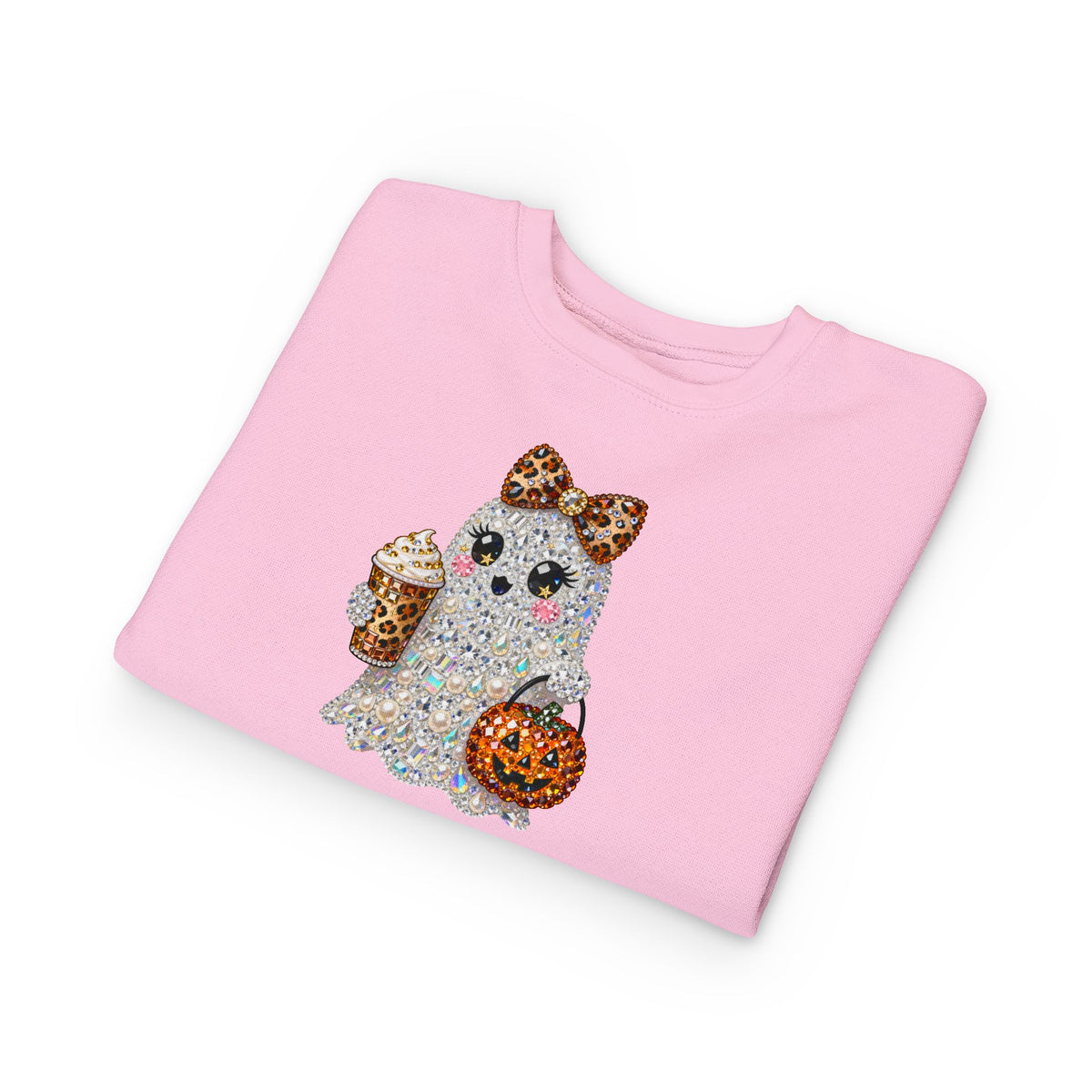 Cute Glitter Ghost Toddler Sweatshirt – Halloween Pumpkin & Coffee Design