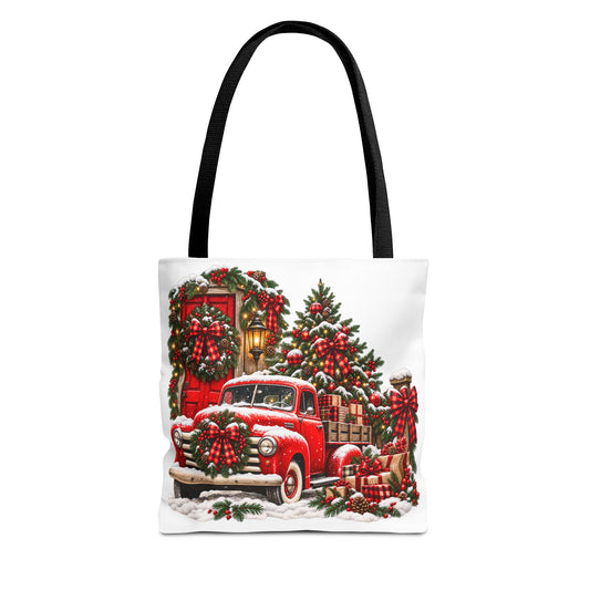 Vintage Christmas Red Truck Holiday Tote Bag