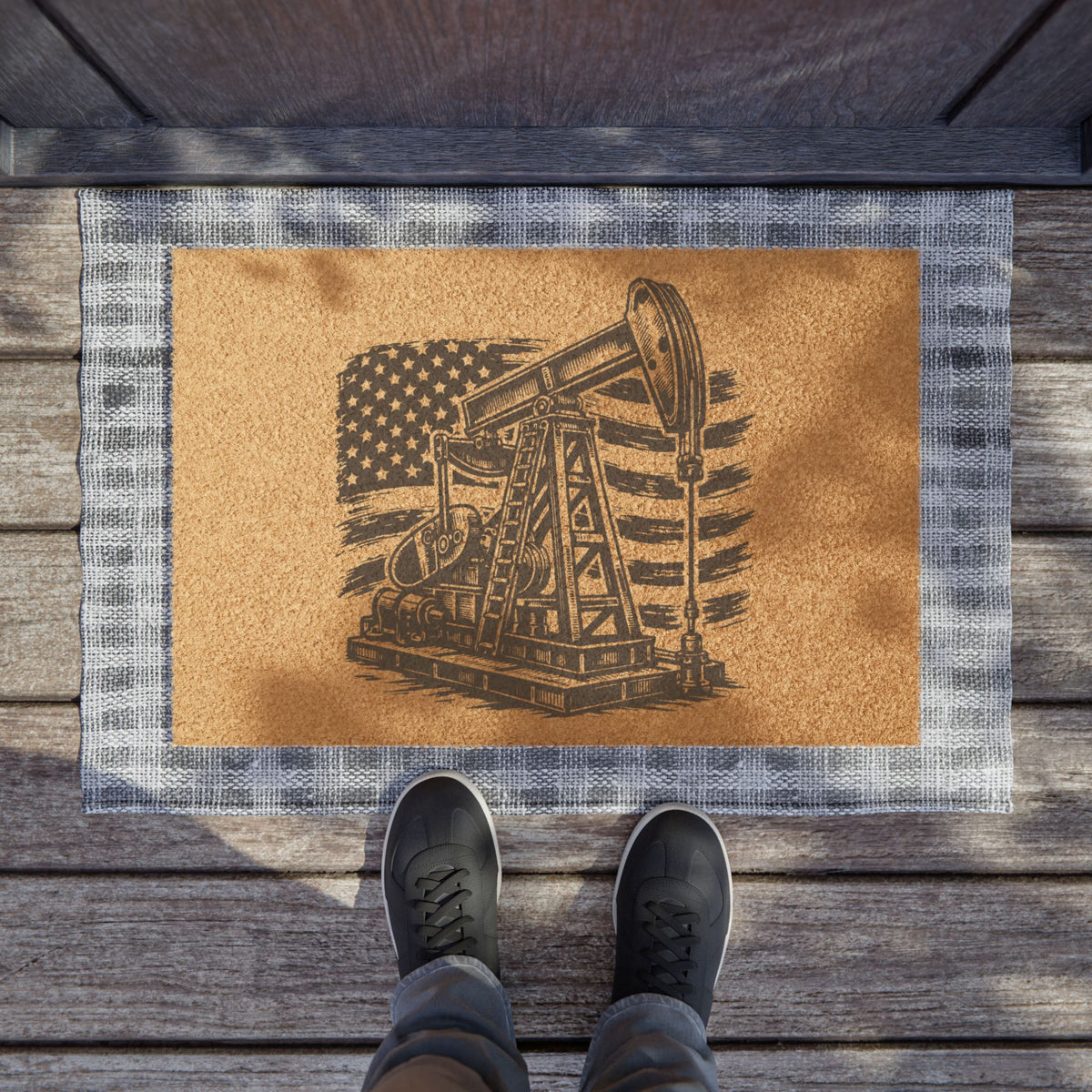 Oil Rig Doormat - American Flag Welcome Mat for Oilfield Workers
