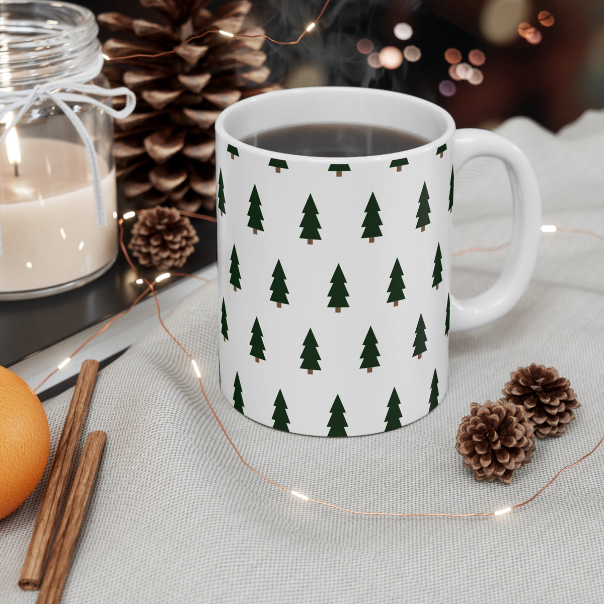 Christmas Tree Pattern Mug — 11oz Holiday Coffee Cup