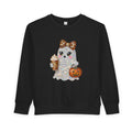 Cute Glitter Ghost Toddler Sweatshirt – Halloween Pumpkin & Coffee Design