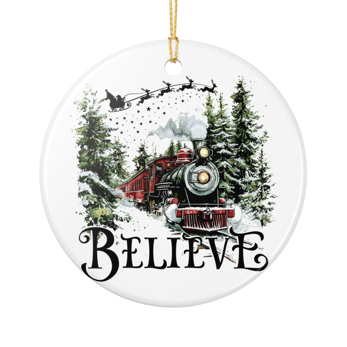 Believe Vintage Train Ceramic Christmas Ornament