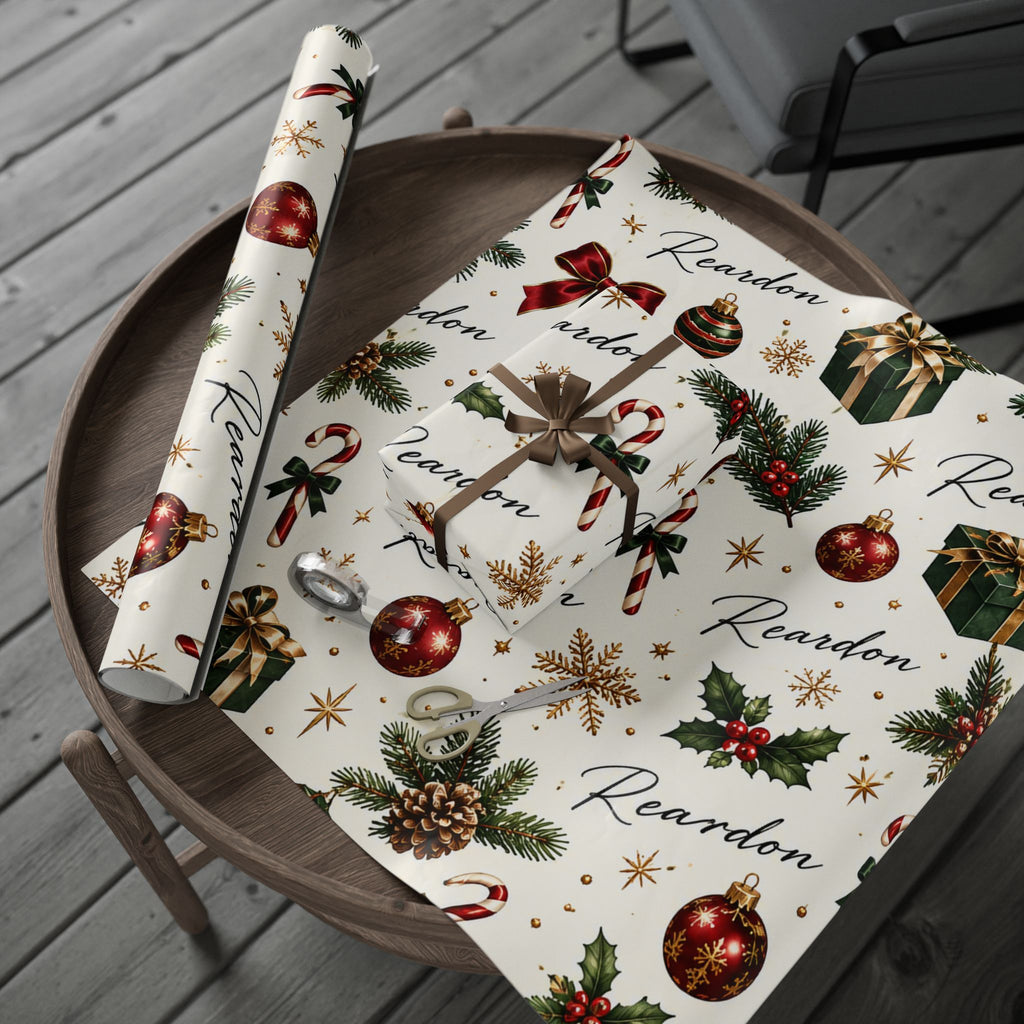 CUSTOM Christmas Candy Cane & Pine Holiday Wrapping Paper Roll