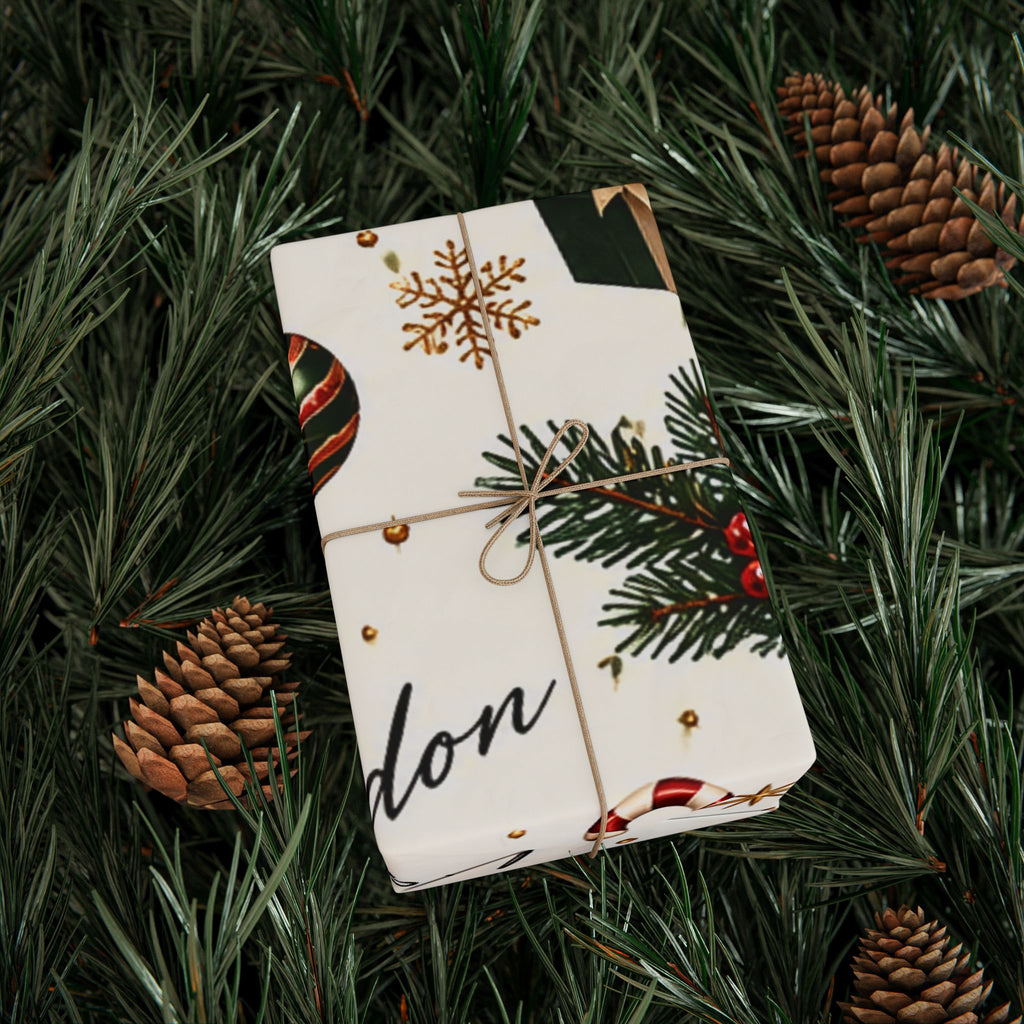CUSTOM Christmas Candy Cane & Pine Holiday Wrapping Paper Roll