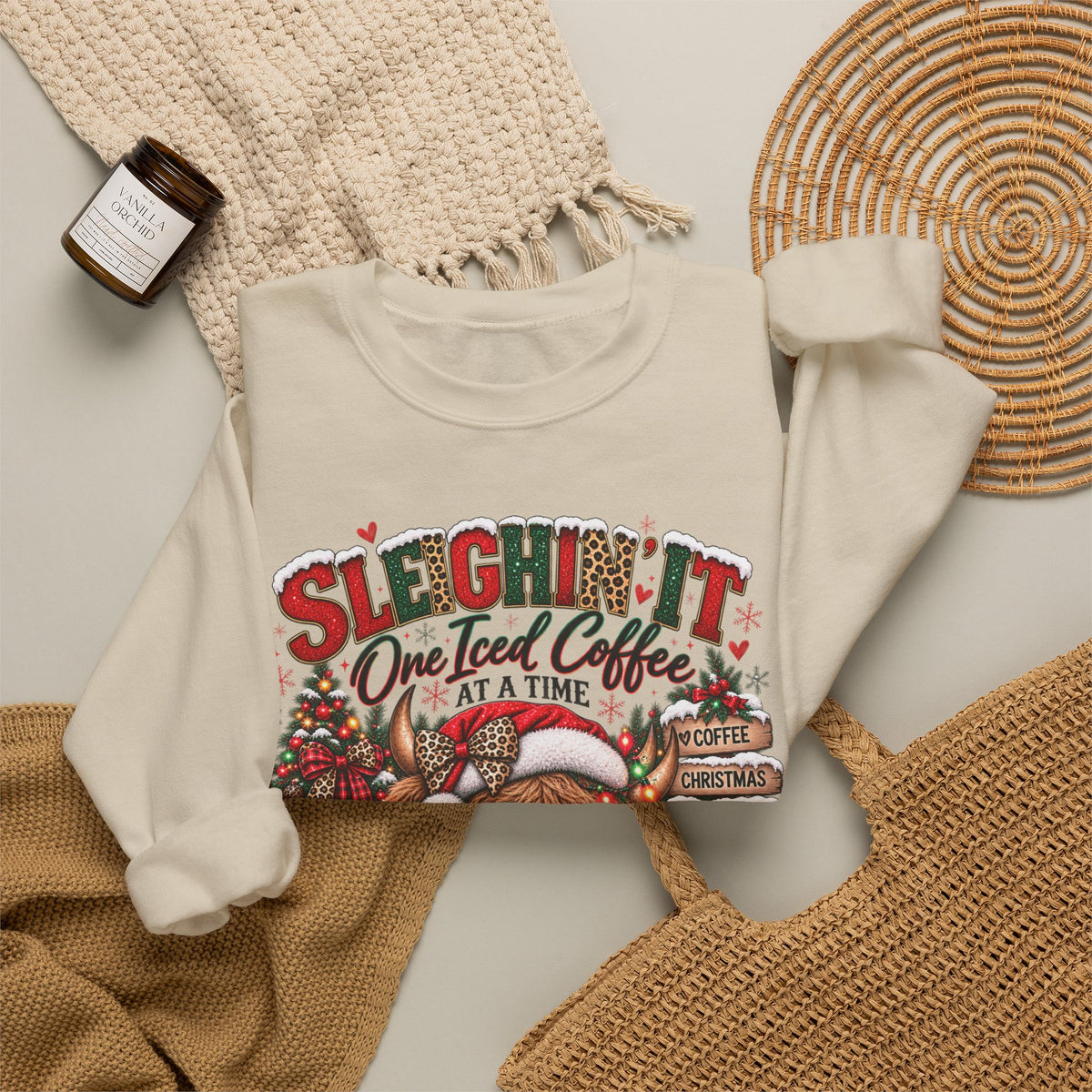 “Sleighin’ It One Iced Coffee at a Time” Christmas Sweatshirt
