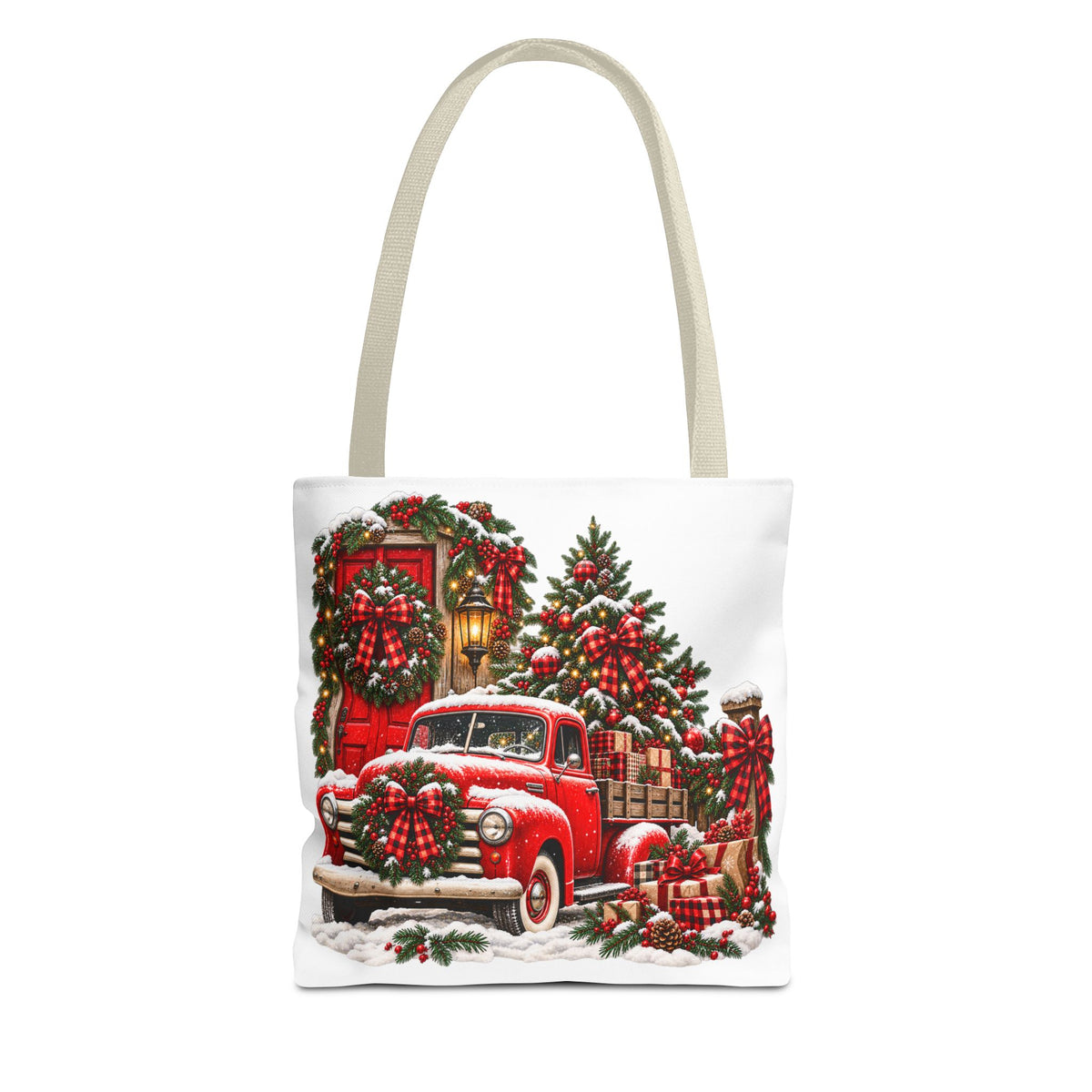 Vintage Christmas Red Truck Holiday Tote Bag