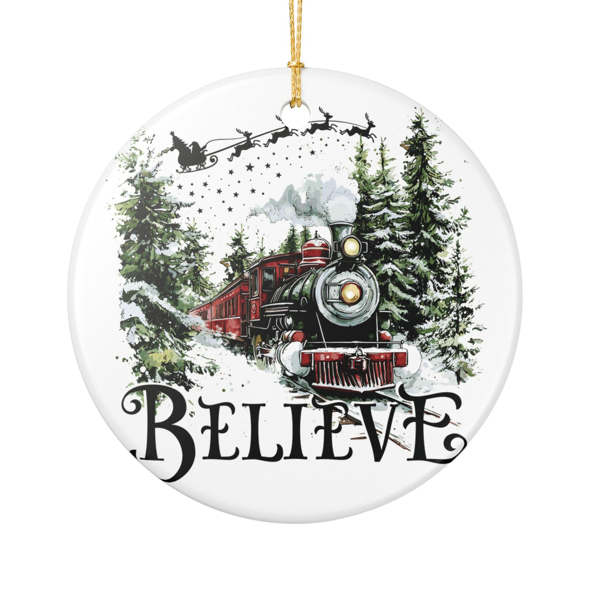 Believe Vintage Train Ceramic Christmas Ornament