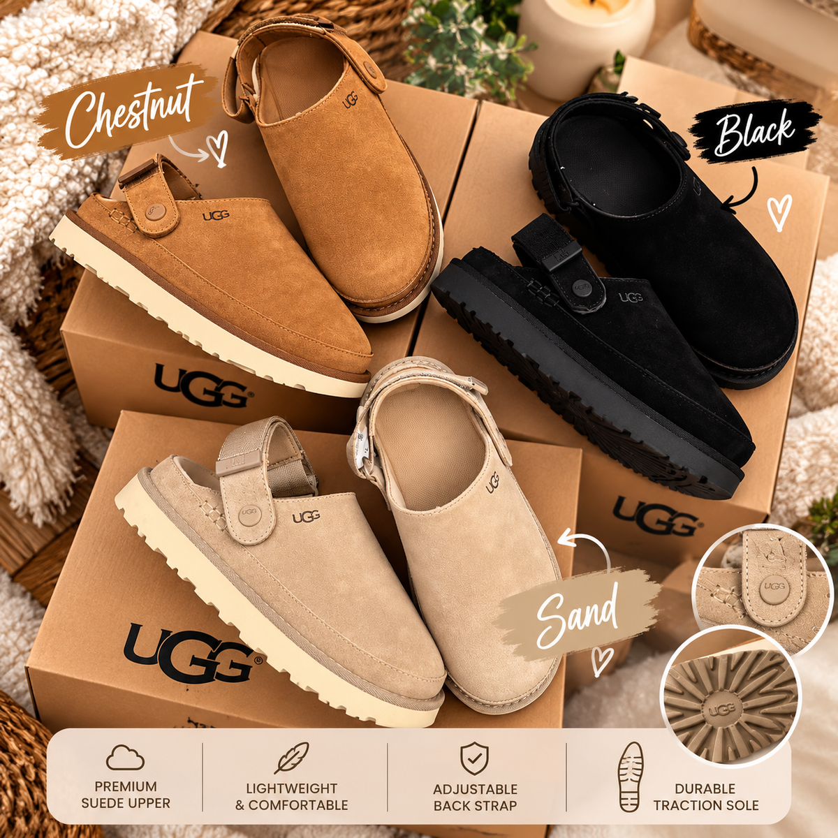 Women’s Suede Slip-On Clogs with Adjustable Back Strap – Cozy Everyday Shoes