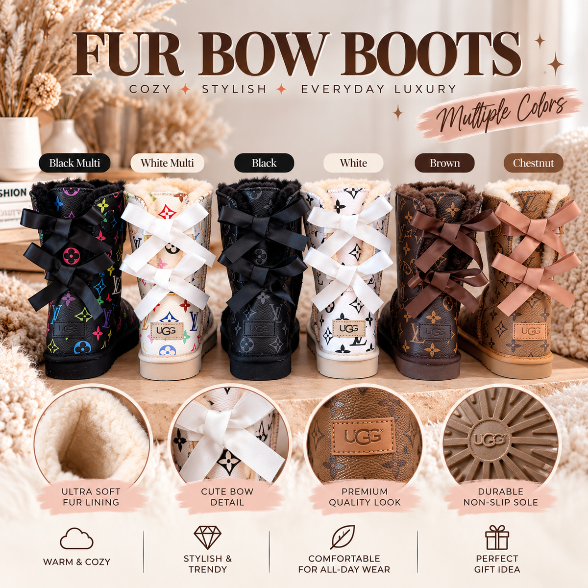 Women’s Cozy Faux Fur Bow Boots