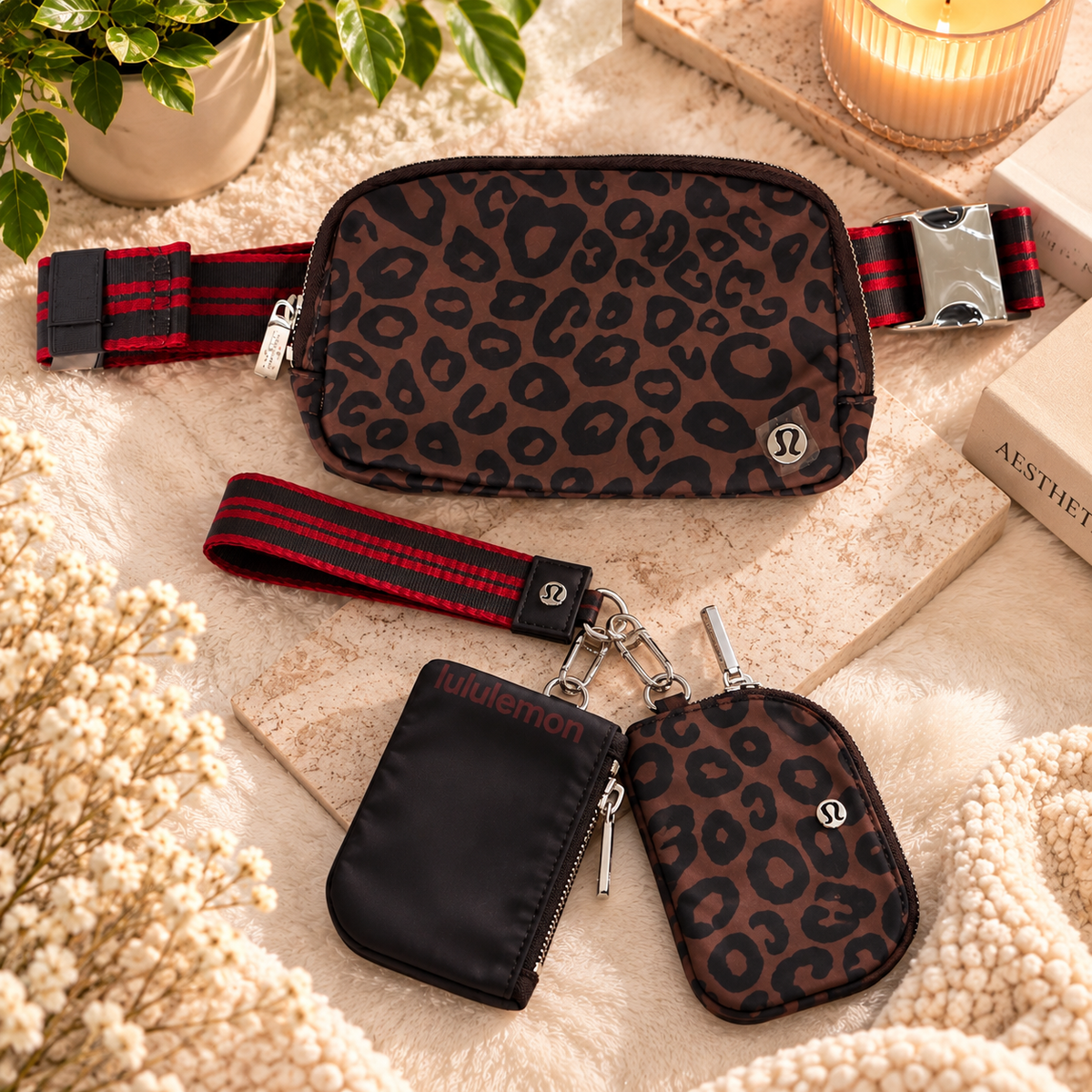 Leopard Print Belt Bag & Matching Dual Pouch Wristlet Set